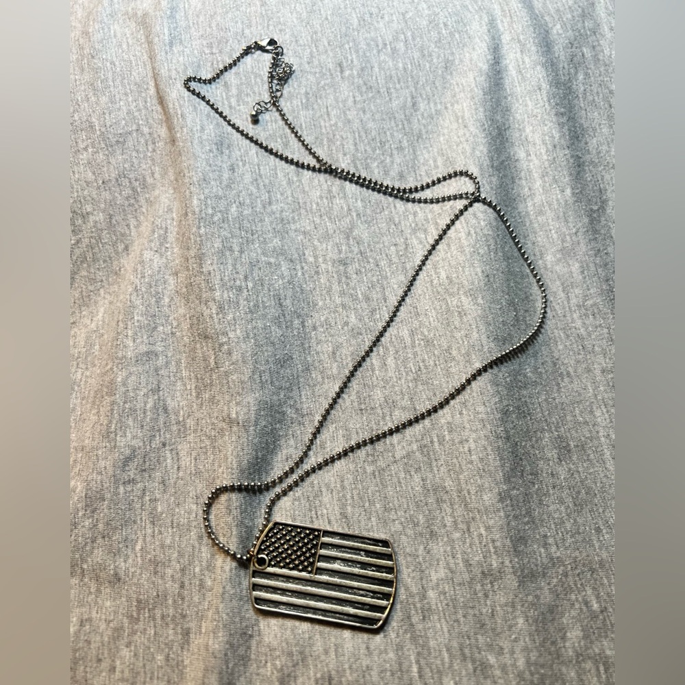 Distressed Silver American Flag Dog Tag